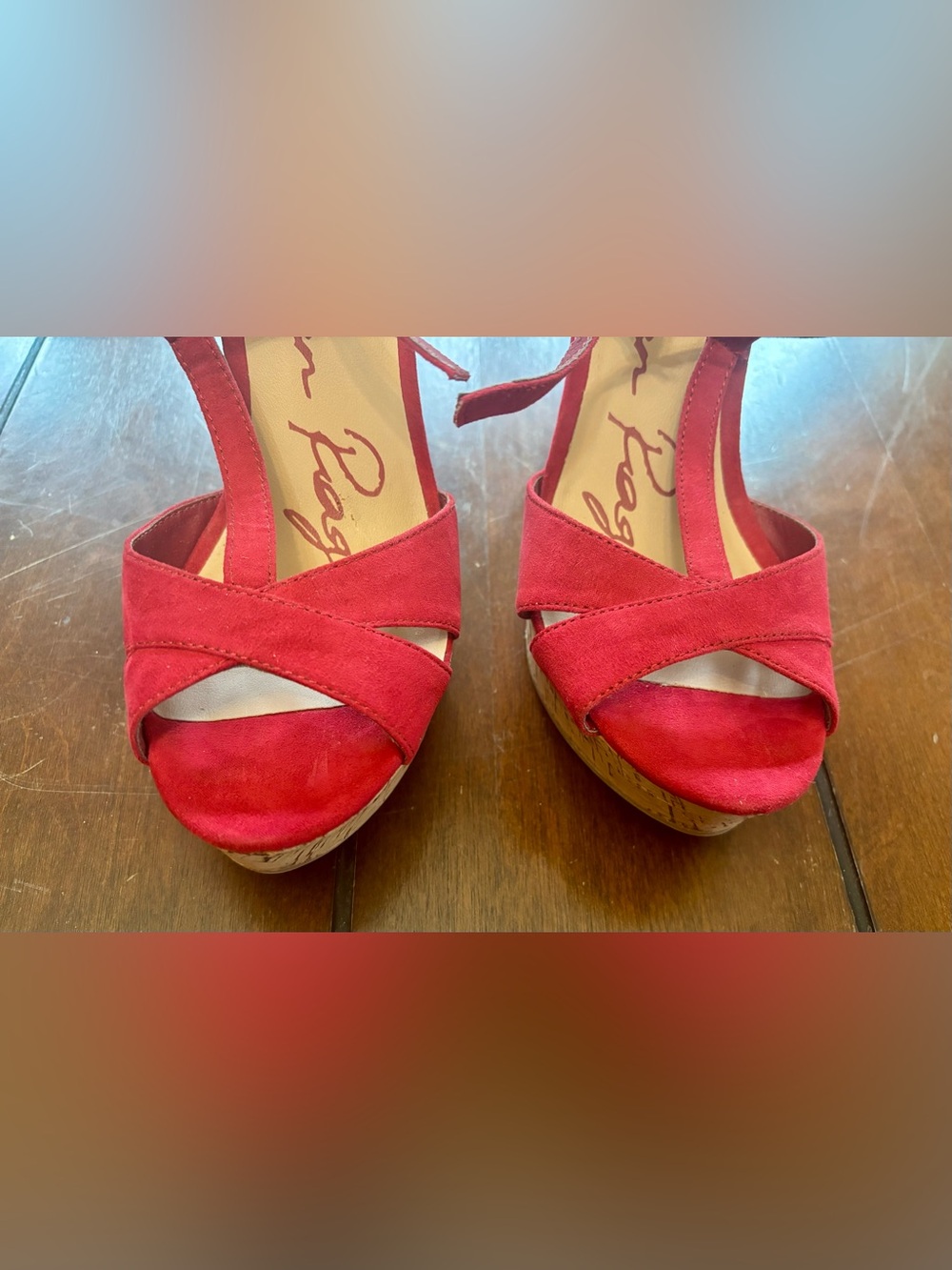 American Rag Bold Red T-Strap Cork Platform Sandals - Picture 7 of 9